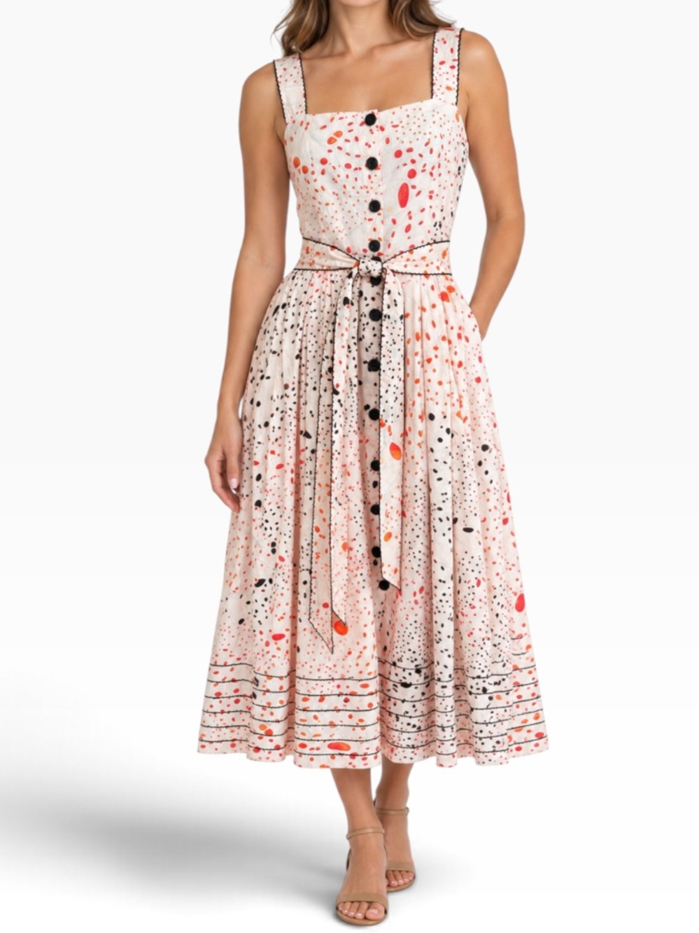 Love Binetti Pastel Coral "Kenji" Print Silk Sleeveless A-Line Dress M